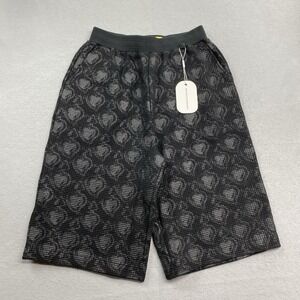 When Smoke Clears Short Mens Large Black Thermal Print Waffle Knit Streetwear